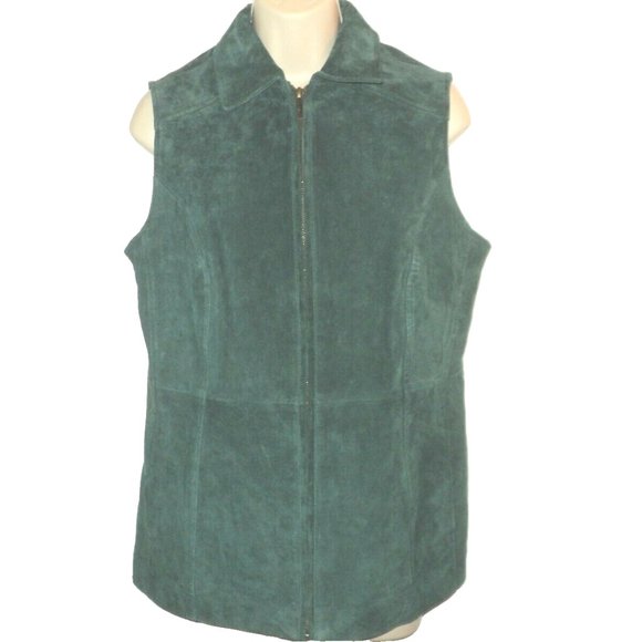 Dennis Basso Washable Suede Vest Women's Size S Hunter Green Zip Front Small NEW - Picture 1 of 7